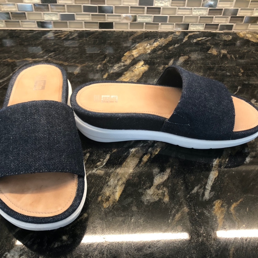 Fitflop Women Sandal Loosh Luxe Slide Size 6 Blue Denim